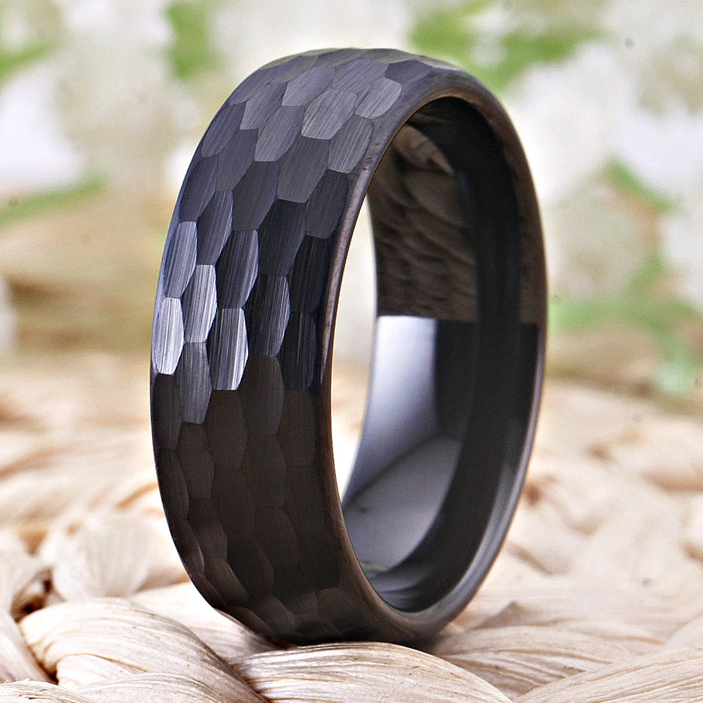Hammered Black Tungsten Ring