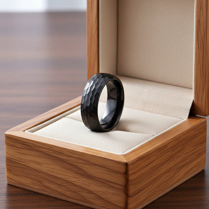 Hammered Black Tungsten Ring