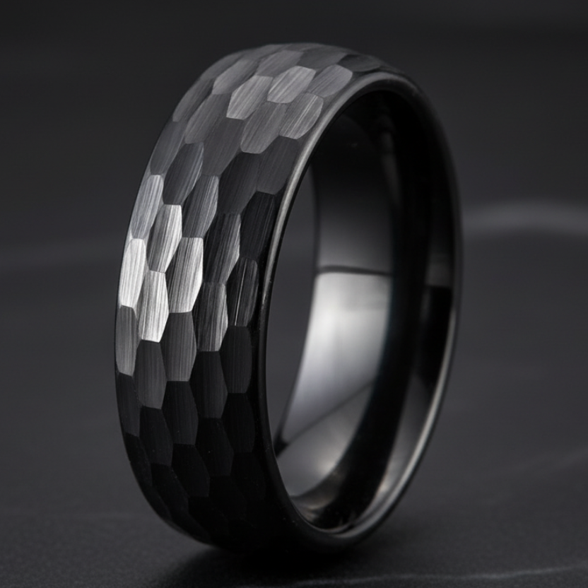 Hammered Black Tungsten Ring