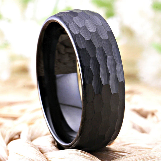 Hammered Black Tungsten Ring