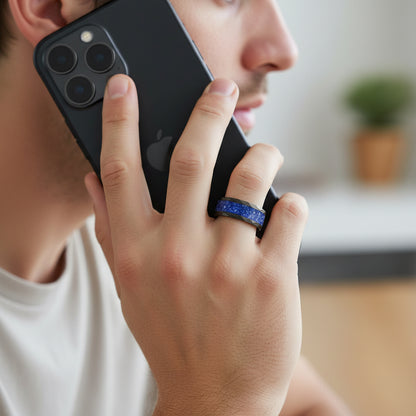 Hammered_Black_Tungsten_Ring_with_Crystal_Stone_Inlay