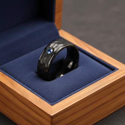 Hammered Blue Zircon Tungsten Band