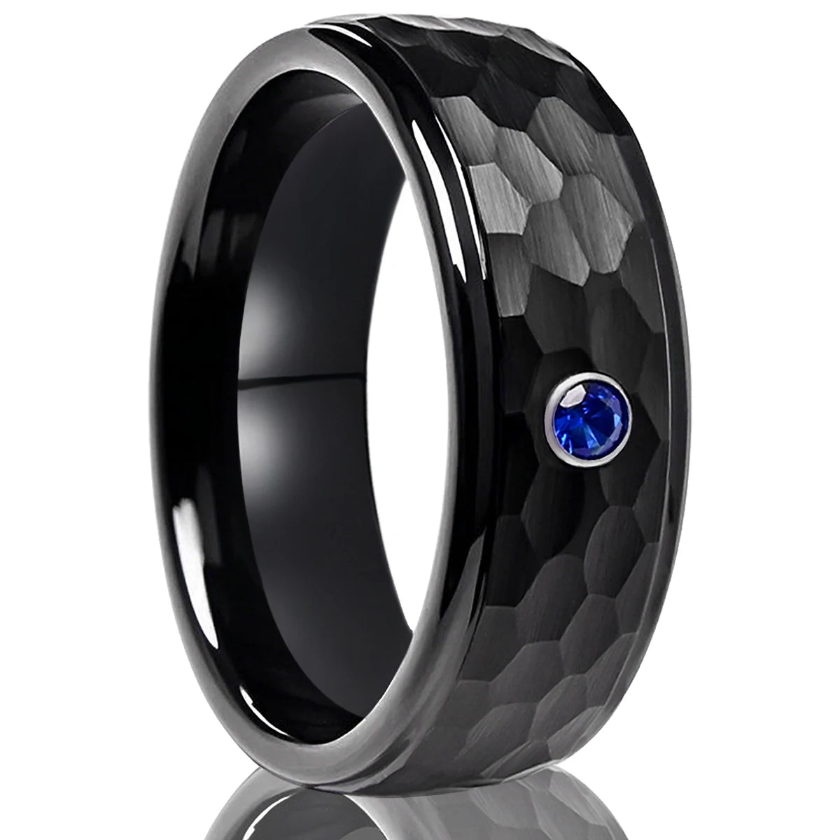 Hammered Blue Zircon Tungsten Band