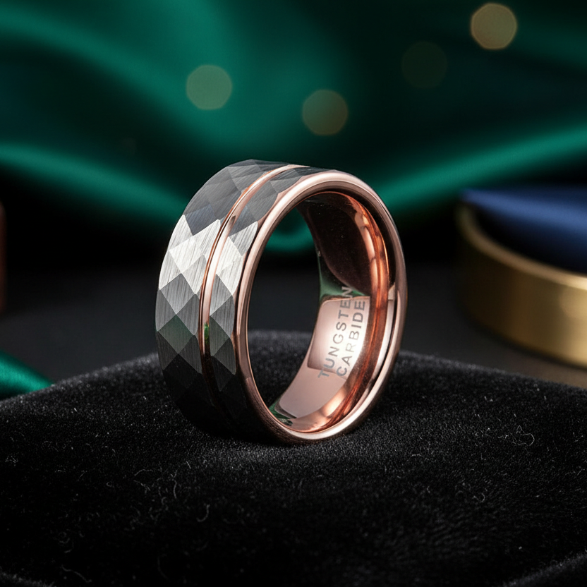 Hammered Brushed Tungsten Ring