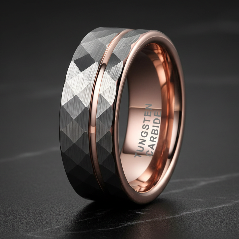 Hammered Brushed Tungsten Ring