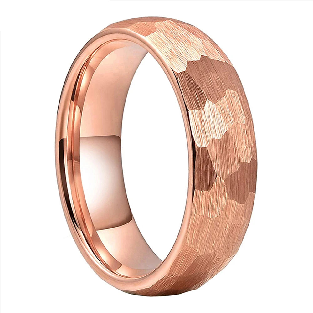  Hammered Faceted Brushed Tungsten Couple Wedding Band