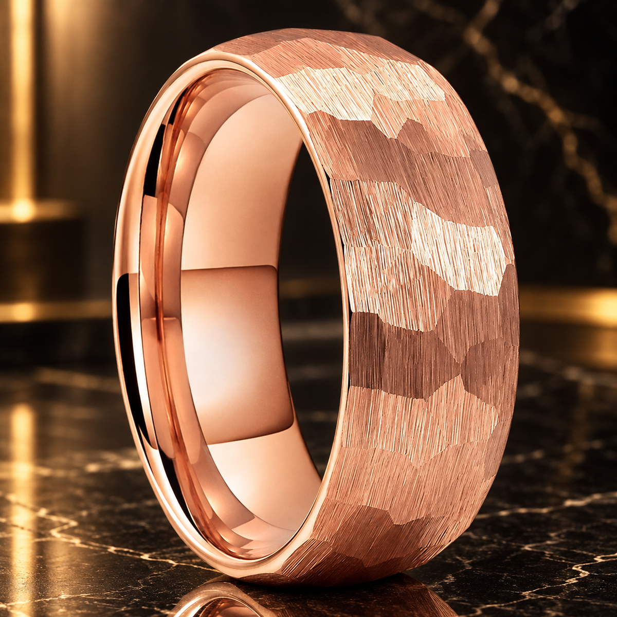  Hammered Faceted Brushed Tungsten Couple Wedding Band