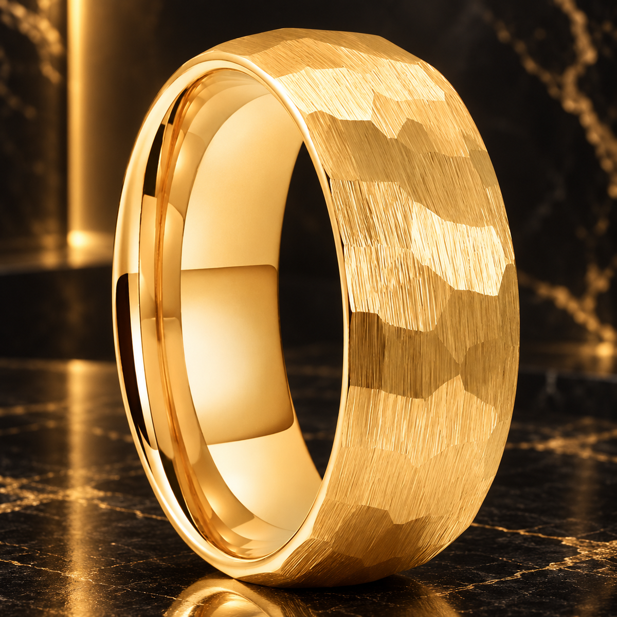  Hammered Faceted Brushed Tungsten Couple Wedding Band