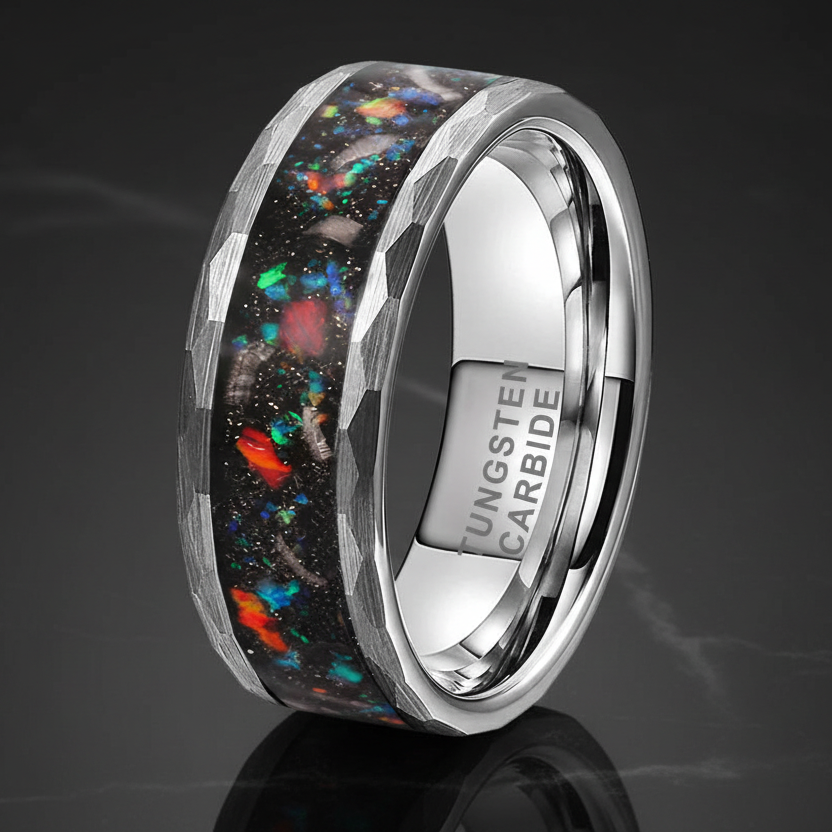 Hammered Meteorite 8mm Tungsten Ring