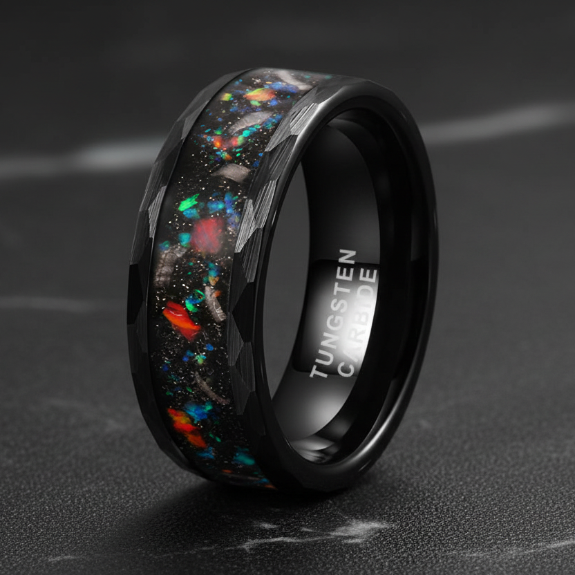 Hammered Meteorite 8mm Tungsten Ring