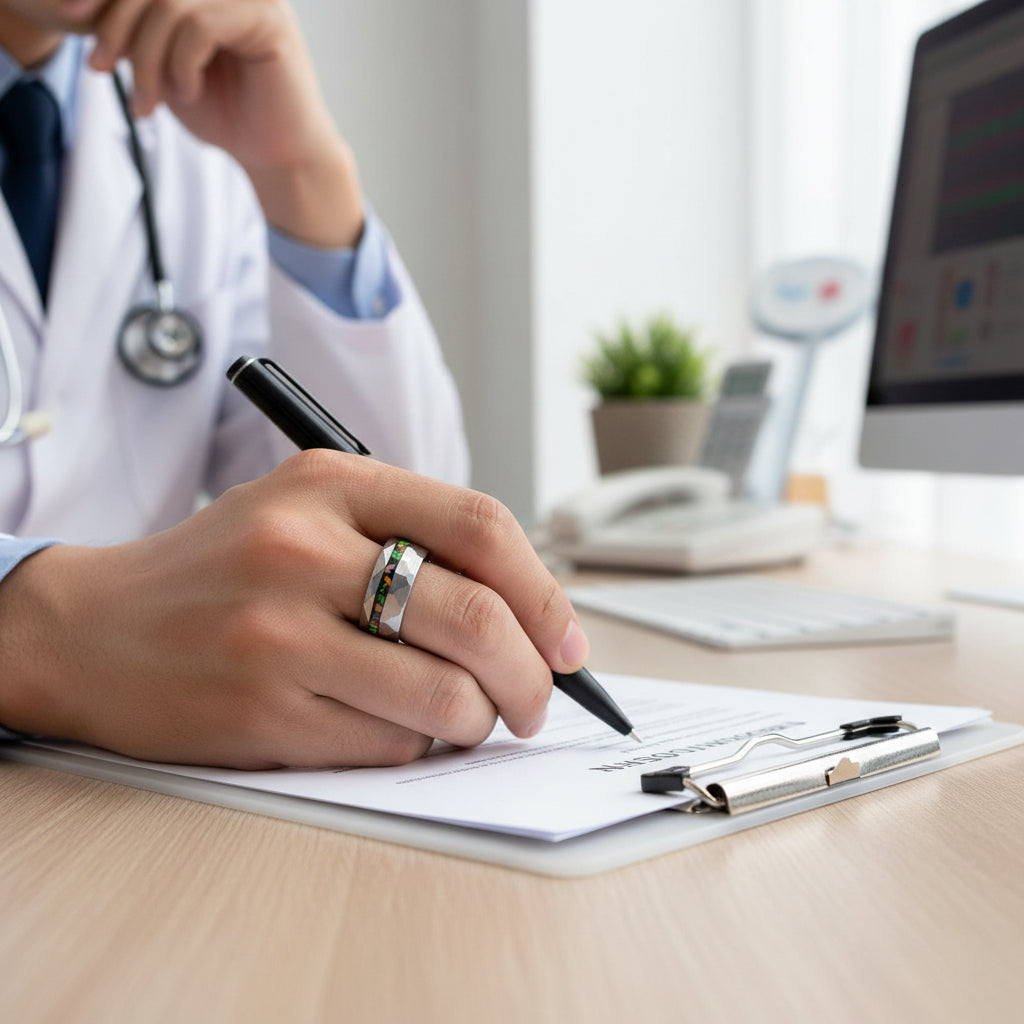 Hammered_Sand_Inlaid_with_Opal_Steel_tungsten_Ring