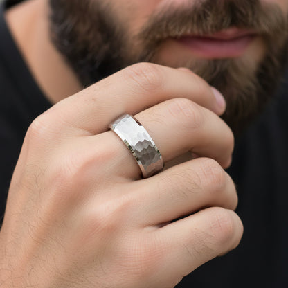 Hammered_Silver_Mens_Tungsten_Ring