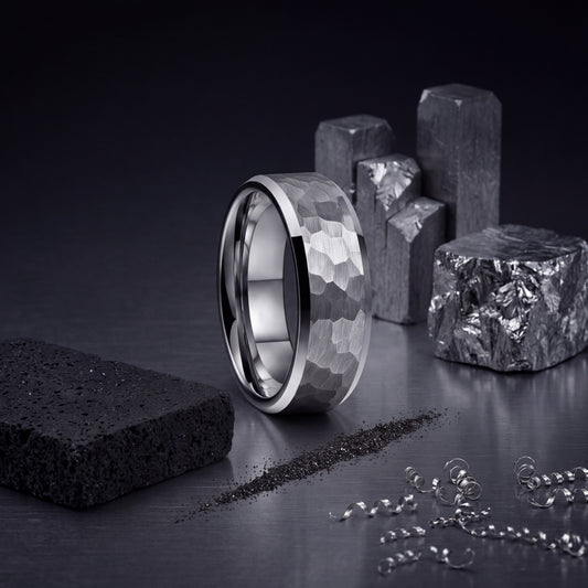 Hammered Silver Tungsten Ring