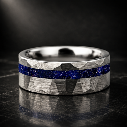 Hammered Tungsten Ring with Galaxy Sandstone Inlay