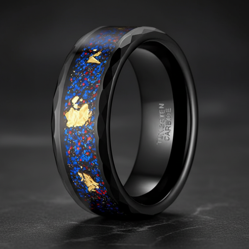 Hammered Tungsten Engagement Ring