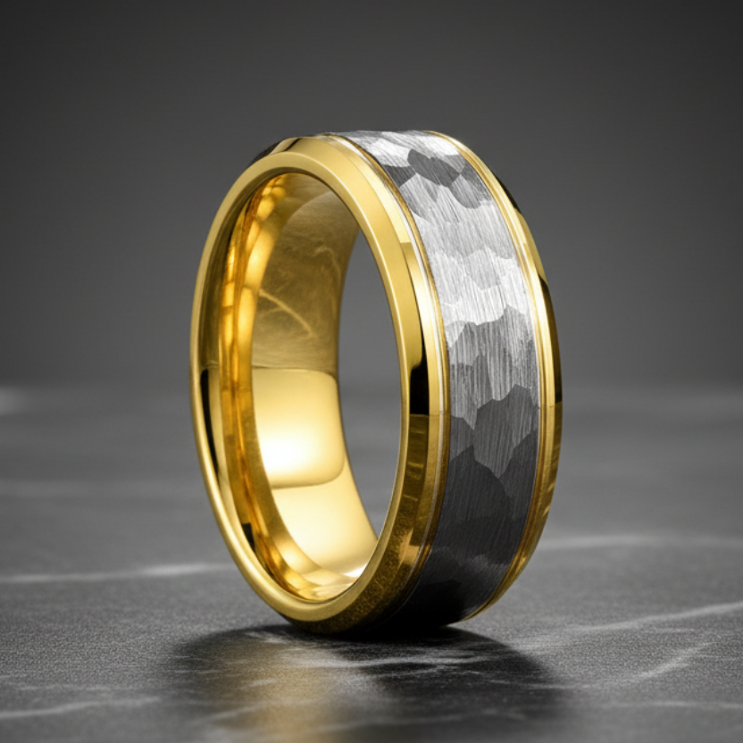 8mm Hammered Tungsten Mens Ring