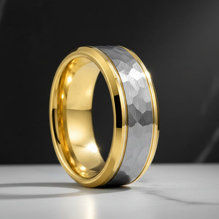 Hammered Tungsten Mens Ring