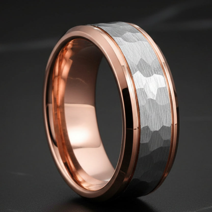 Hammered Tungsten Mens Ring