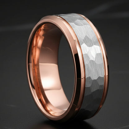 Hammered Tungsten Mens Ring