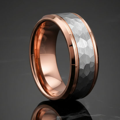 8mm Hammered Tungsten Mens Ring