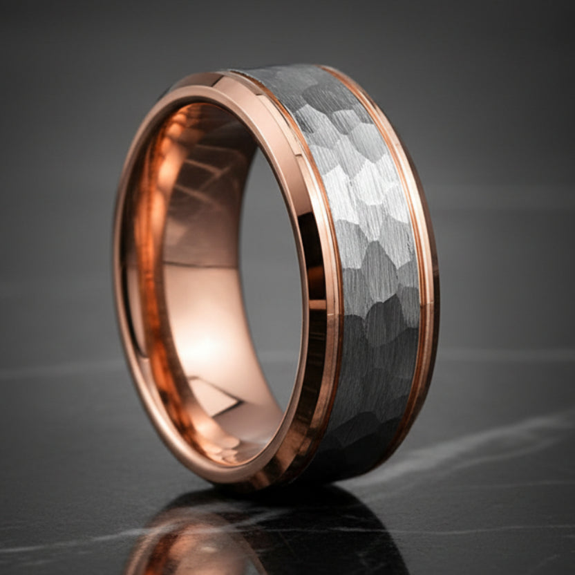 Hammered Tungsten Mens Ring