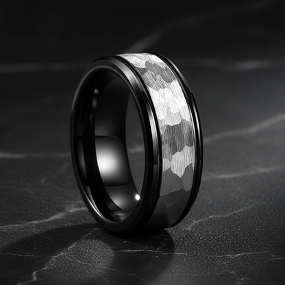 8mm Hammered Tungsten Mens Ring