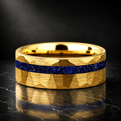 Hammered Tungsten Ring with Galaxy Sandstone Inlay