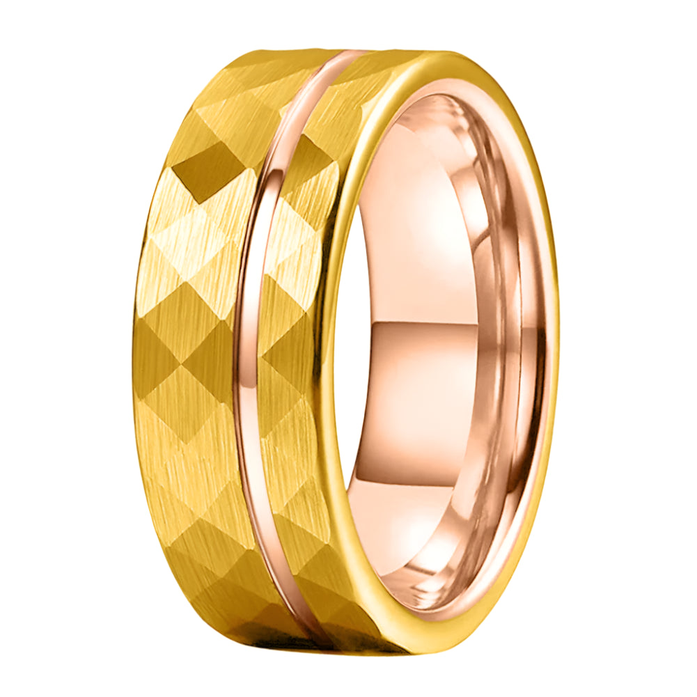 Hammered Tungsten Ring Gold