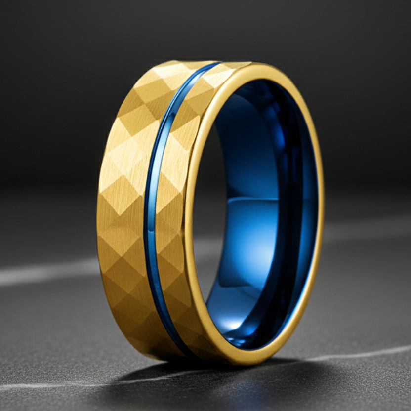 Hammered_Tungsten_Ring_Gold