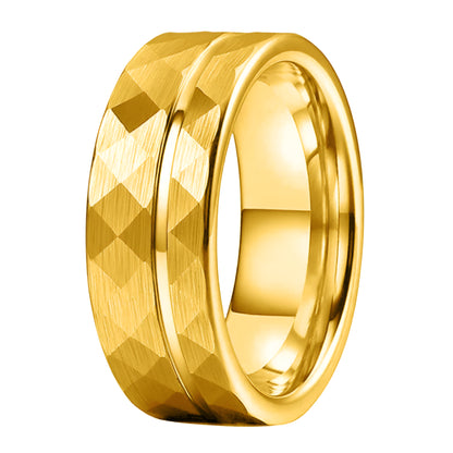 Hammered Tungsten Ring Gold