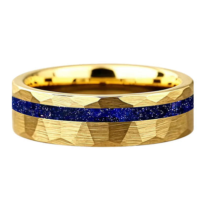 Hammered Tungsten Ring with Galaxy Sandstone Inlay
