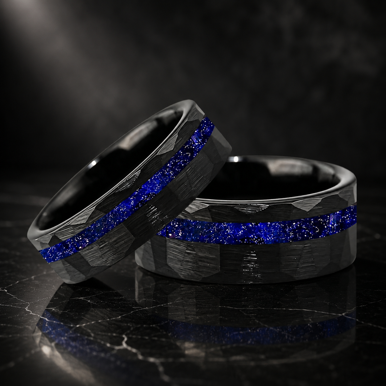 Hammered Tungsten Ring with Galaxy Sandstone Inlay