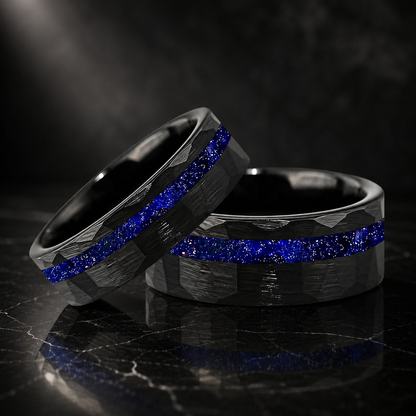 Hammered Tungsten Ring with Galaxy Sandstone Inlay