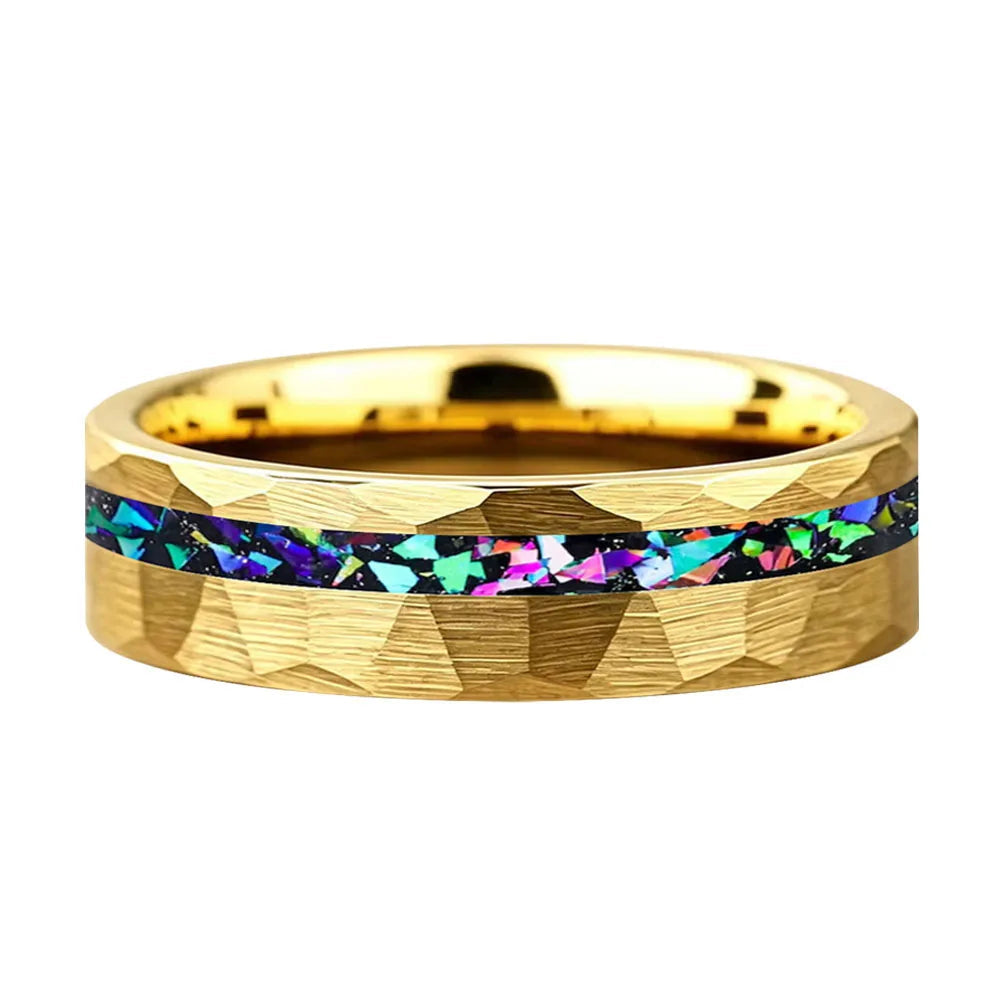 Hammered Tungsten Ring with Galaxy Opal Inlay