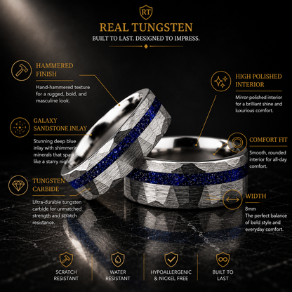 Hammered Tungsten Ring with Galaxy Sandstone Inlay