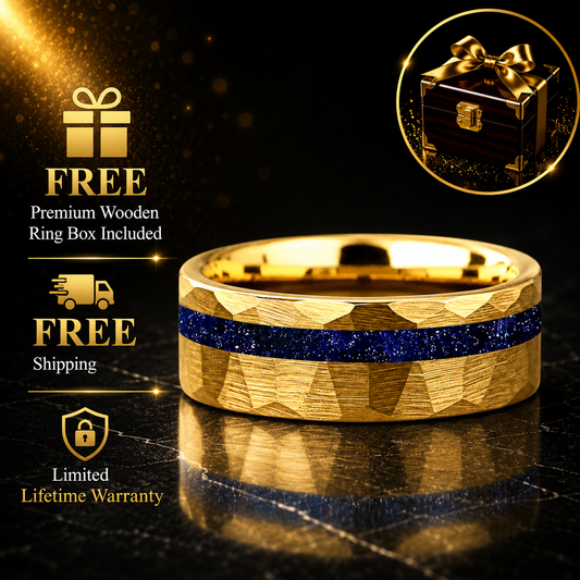 Hammered Tungsten Ring with Galaxy Sandstone Inlay