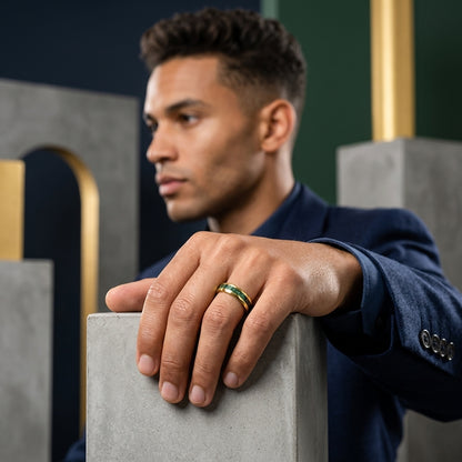 Hammered Tungsten Ring with Green Moss Agate Inlay
