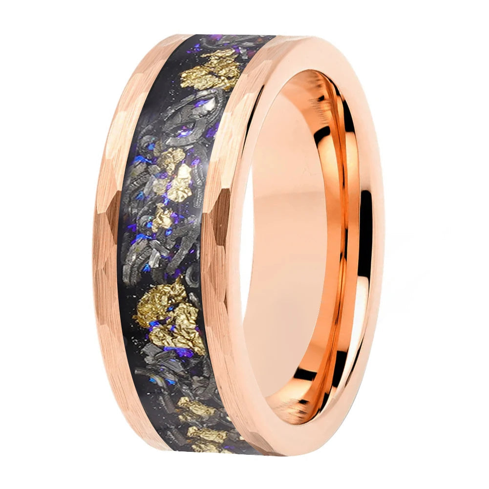 Hammered Tungsten Ring with Orion Nebula & Meteorite Inlay