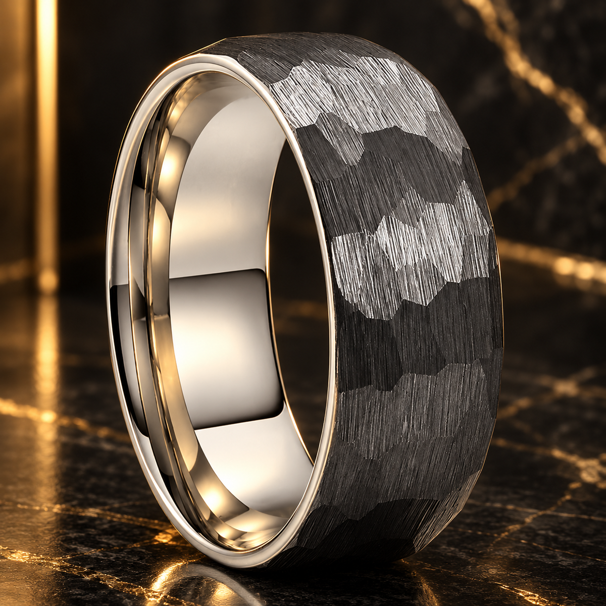 Hammered Tungsten Wedding Band