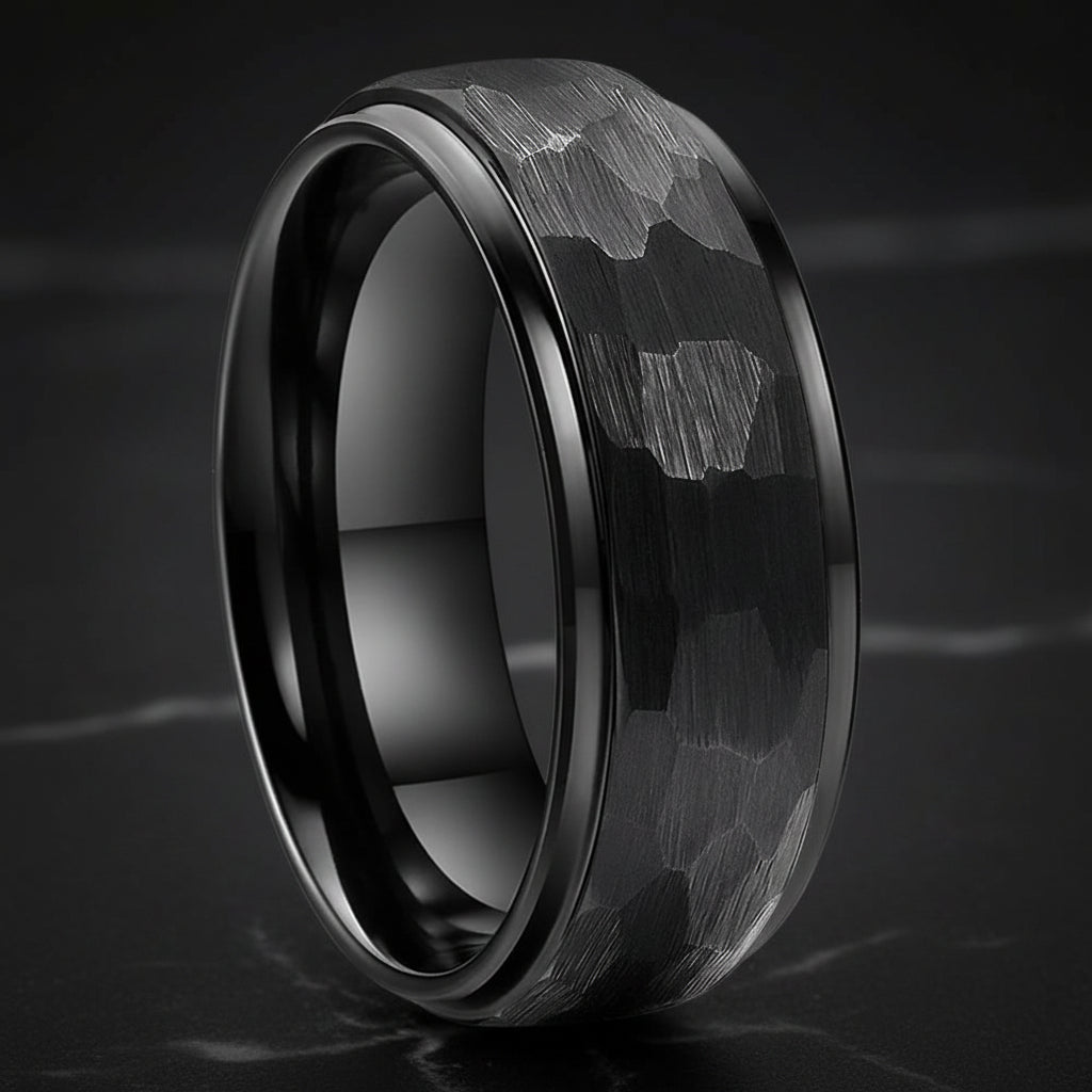 Hammered Tungsten Wedding Ring-black