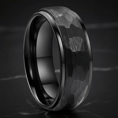Hammered Tungsten Wedding Ring-black