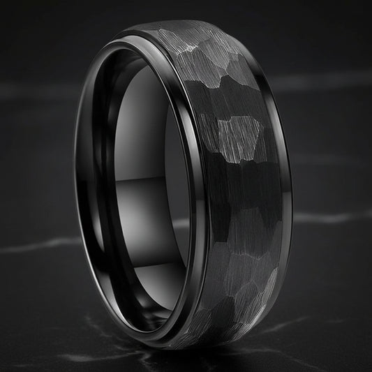 Hammered Tungsten Wedding Ring-black