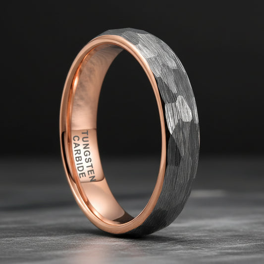 Hammered Two-Tone Tungsten Wedding Ring
