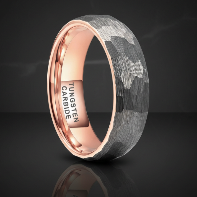 Hammered Two-Tone Tungsten Wedding Ring
