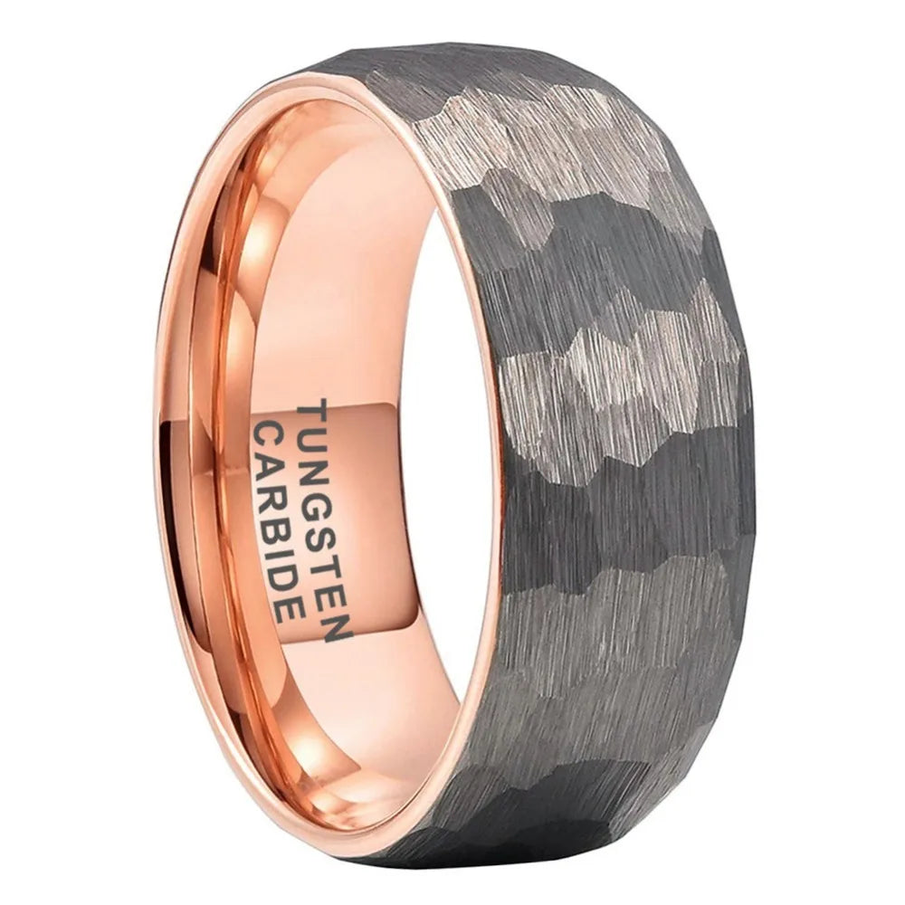 Hammered Two-Tone Tungsten Wedding Ring