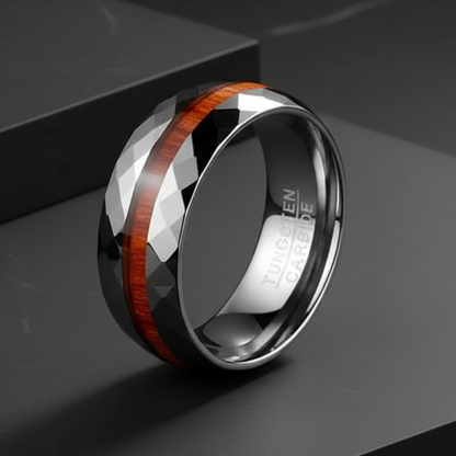 Hand-Cut Wood Inlay 8mm Tungsten Ring for Men
