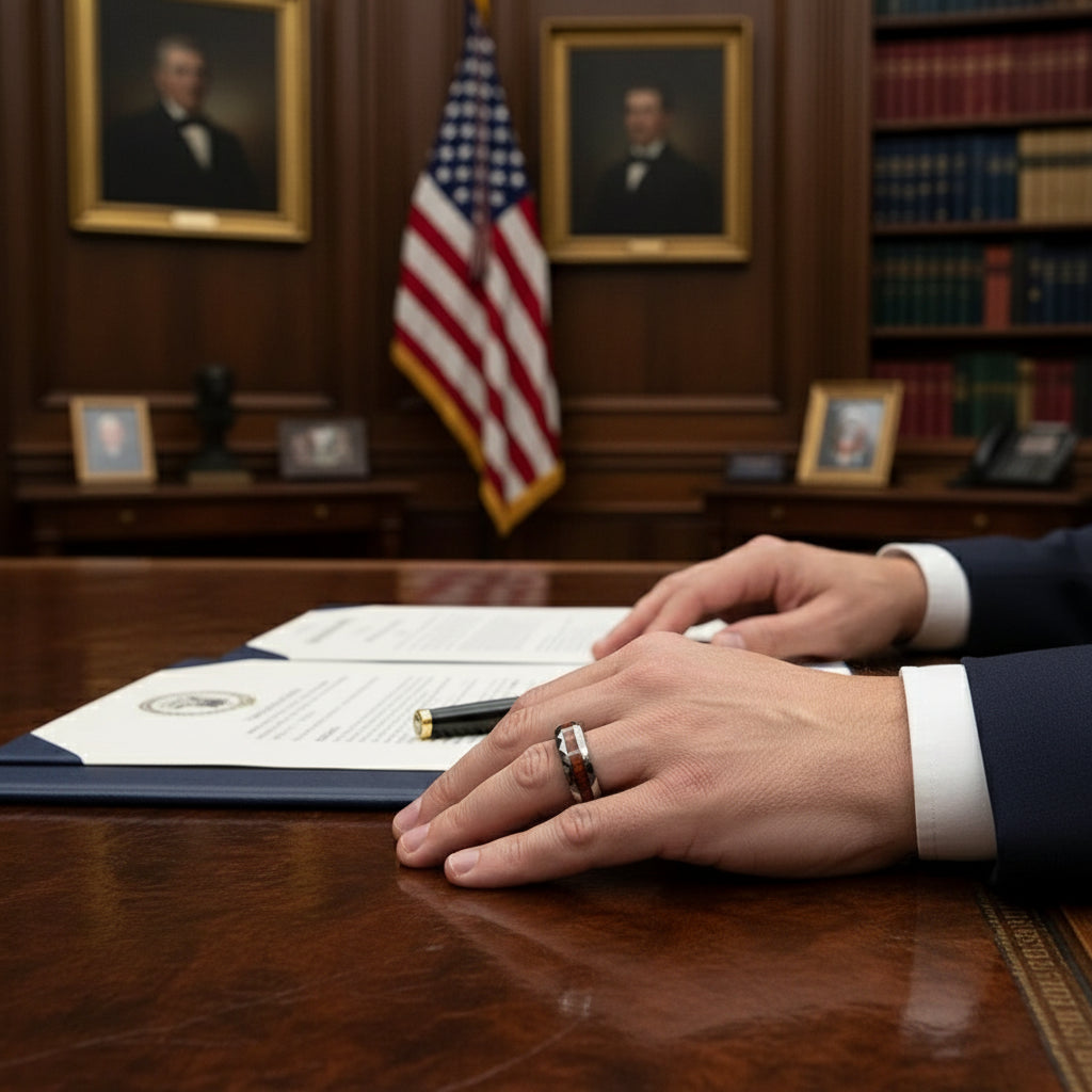 Hand-Cut Wood Inlay 8mm Tungsten Ring for Men