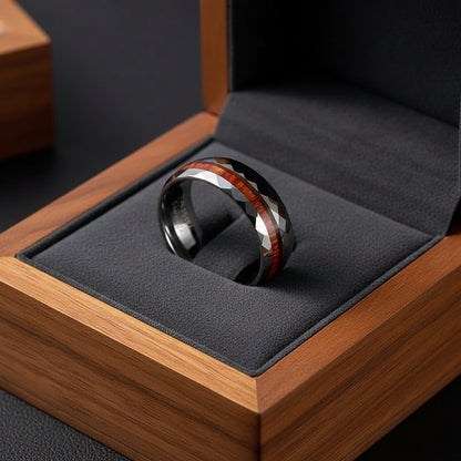 Hand-Cut Wood Inlay 8mm Tungsten Ring for Men