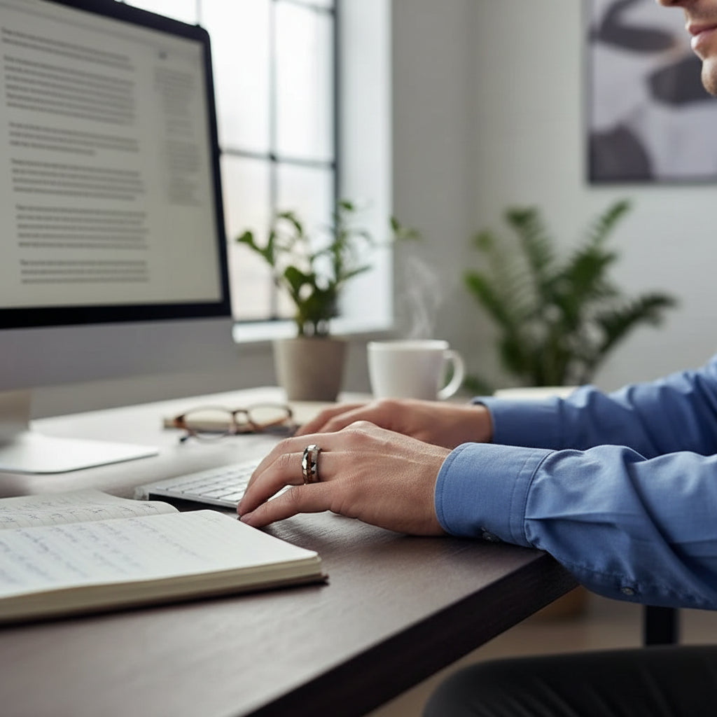 Hand-Cut Wood Inlay 8mm Tungsten Ring for Men