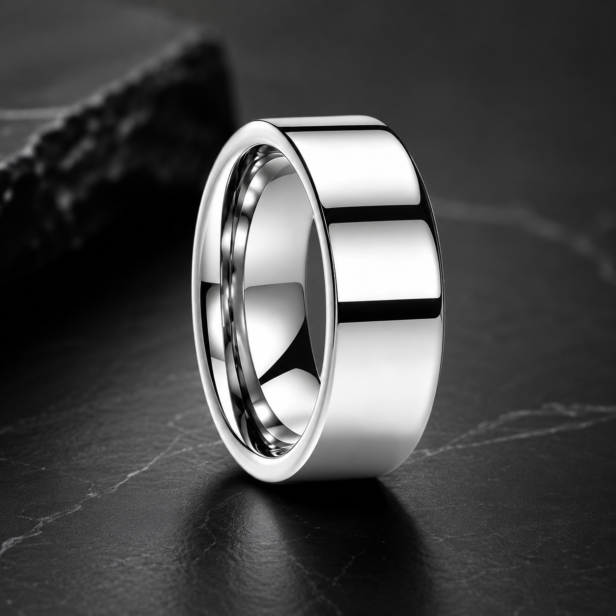 High Polished Flat Tungsten Wedding Band